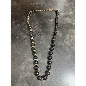 Coldwater Creek Black Faux Pearl Beaded Necklace Gold Accent Clasp Women